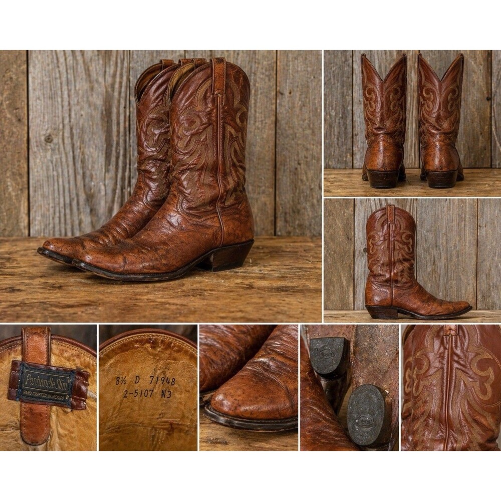 VTG 90s Panhandle Slim Cowboy Boots 8.5D Brown Worn Patina Western USA